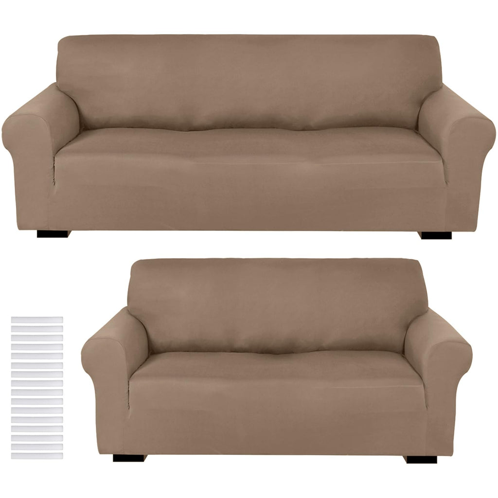Peryiter 2 Pcs Couch and Loveseat Sofa Covers,Navy Blue,Milk Silk