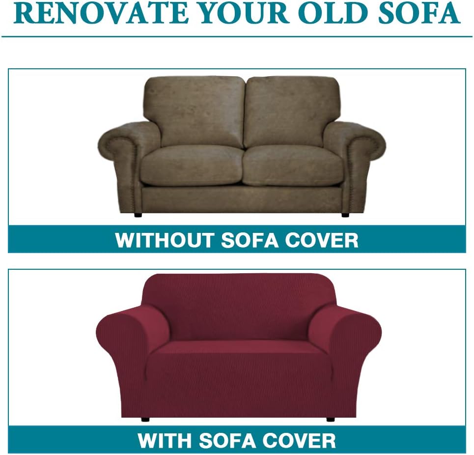 Flamingo P High Stretch One Piece Furniture Protector Sofa Cover for Durable Spandex Stretch Fabric Super Soft Slipcover, 2 Seater, Wine, Loveseat