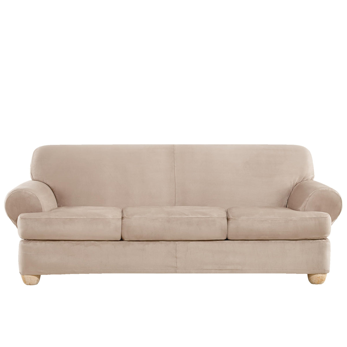 SureFit Home Décor Soft Suede Box Cushion Loveseat One Piece Slipcover, Relaxed Fit, Polyester, Machine Washable, Chocolate Color