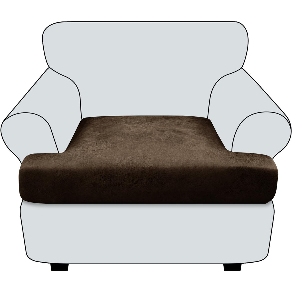 Loveseat Cushion Covers Leather-Look 2PC Stretch Love Seat Slipcover Sets for Living Room Individual Couch Seat Protector, Pet-Friendly, Non-Slip, Easy Fit - Coffee