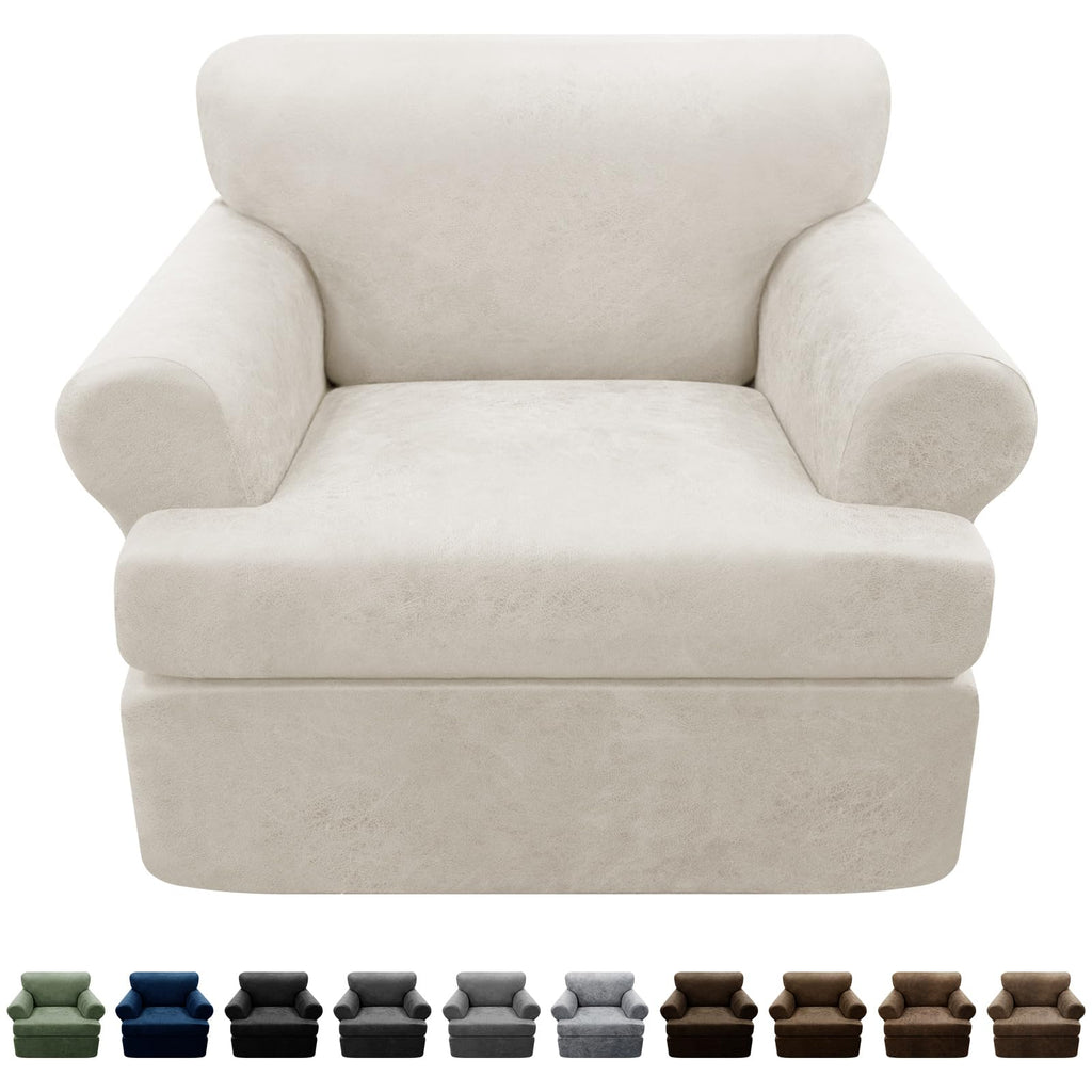 3-Pieces T Cushion Loveseat Slipcovers Leather Look Couch Cover Loveseat Covers for 2 Cushion Couch Furniture Protector Stretch Sofa Cover with 2 Individual T Cushion Seat Covers, Brown