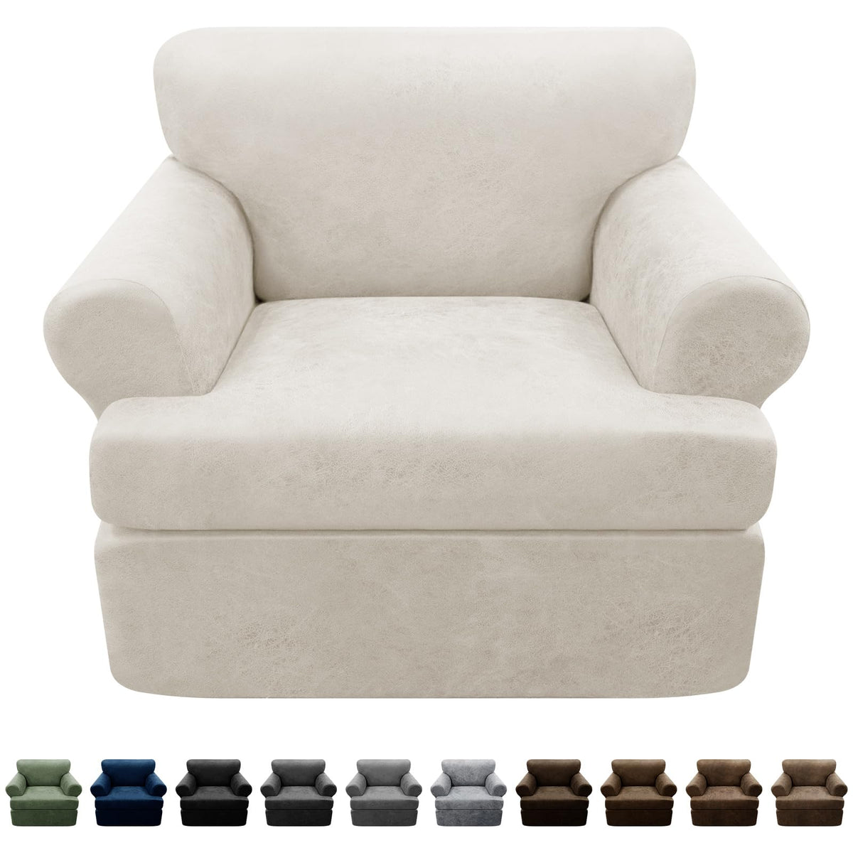 3-Pieces T Cushion Loveseat Slipcovers Leather Look Couch Cover Loveseat Covers for 2 Cushion Couch Furniture Protector Stretch Sofa Cover with 2 Individual T Cushion Seat Covers, Brown