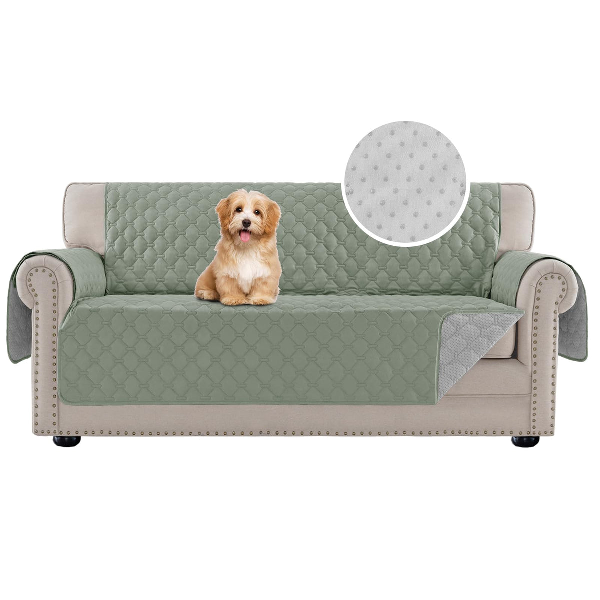 PrinceDeco Love Seat Couch Covers for Dogs Quilted Loveseat Cover Furniture Protector Non-Slip Rubber Backing Water Resistant for 2 Cushion Couch Seat Width to 48"(Loveseat, Brown)