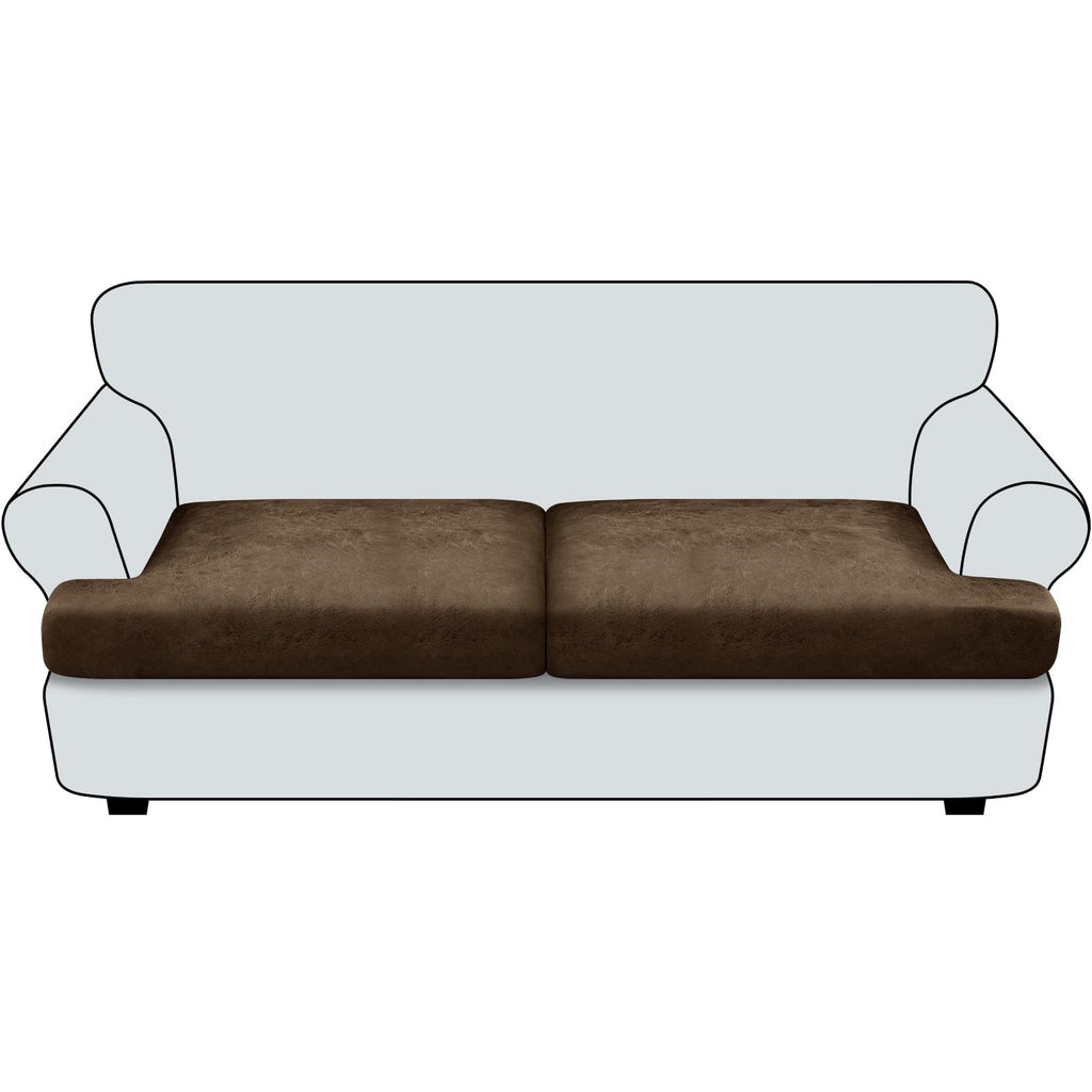 Loveseat Cushion Covers Leather-Look 2PC Stretch Love Seat Slipcover Sets for Living Room Individual Couch Seat Protector, Pet-Friendly, Non-Slip, Easy Fit - Coffee