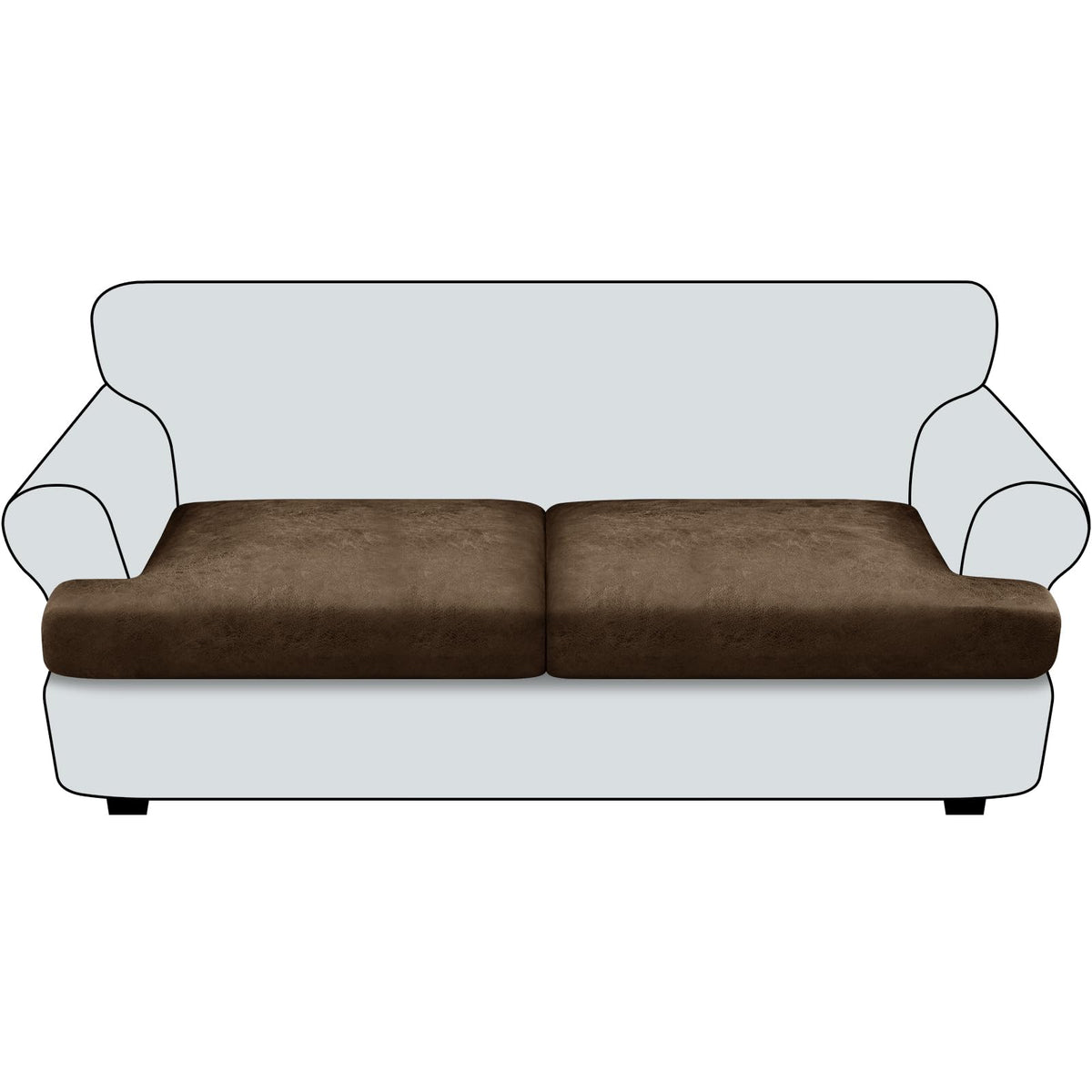 Loveseat Cushion Covers Leather-Look 2PC Stretch Love Seat Slipcover Sets for Living Room Individual Couch Seat Protector, Pet-Friendly, Non-Slip, Easy Fit - Coffee
