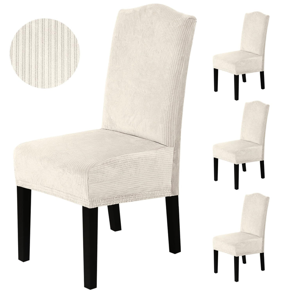 H.VERSAILTEX Dining Chair Covers Velvet Stretch Chair Covers for Dining Room Set of 6 Parson Chair Slipcovers Chair Protectors Covers, Soft Thick Solid Velvet Fabric Washable, Ivory