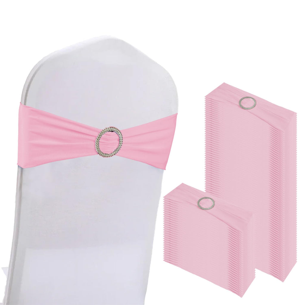 WJWHQ 100PCS Spandex Stretch Chair Sashes Bows Elastic Chair Cover Bands Ties with Buckle Slider for Wedding Party Reception Events Universal Ceremony Banquet Decorations (Gold)