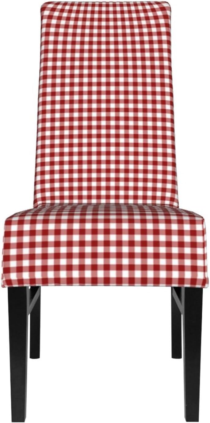 Plaid Picnic Table Cloth Red Removable Chair Covers for Dining Chairs, Washable Protective Seat Slipcovers,Pet Protective Cover