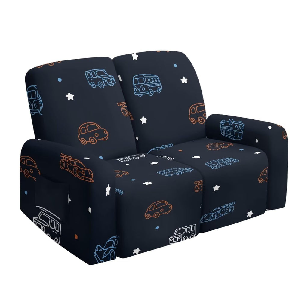 6 Pieces Stretch Recliner Loveseat Covers, Mid-Century Modern Geometric Washable Slipcovers Soft Furniture Protectors with Elastic Bottom for Kids and Pets 2 Seater
