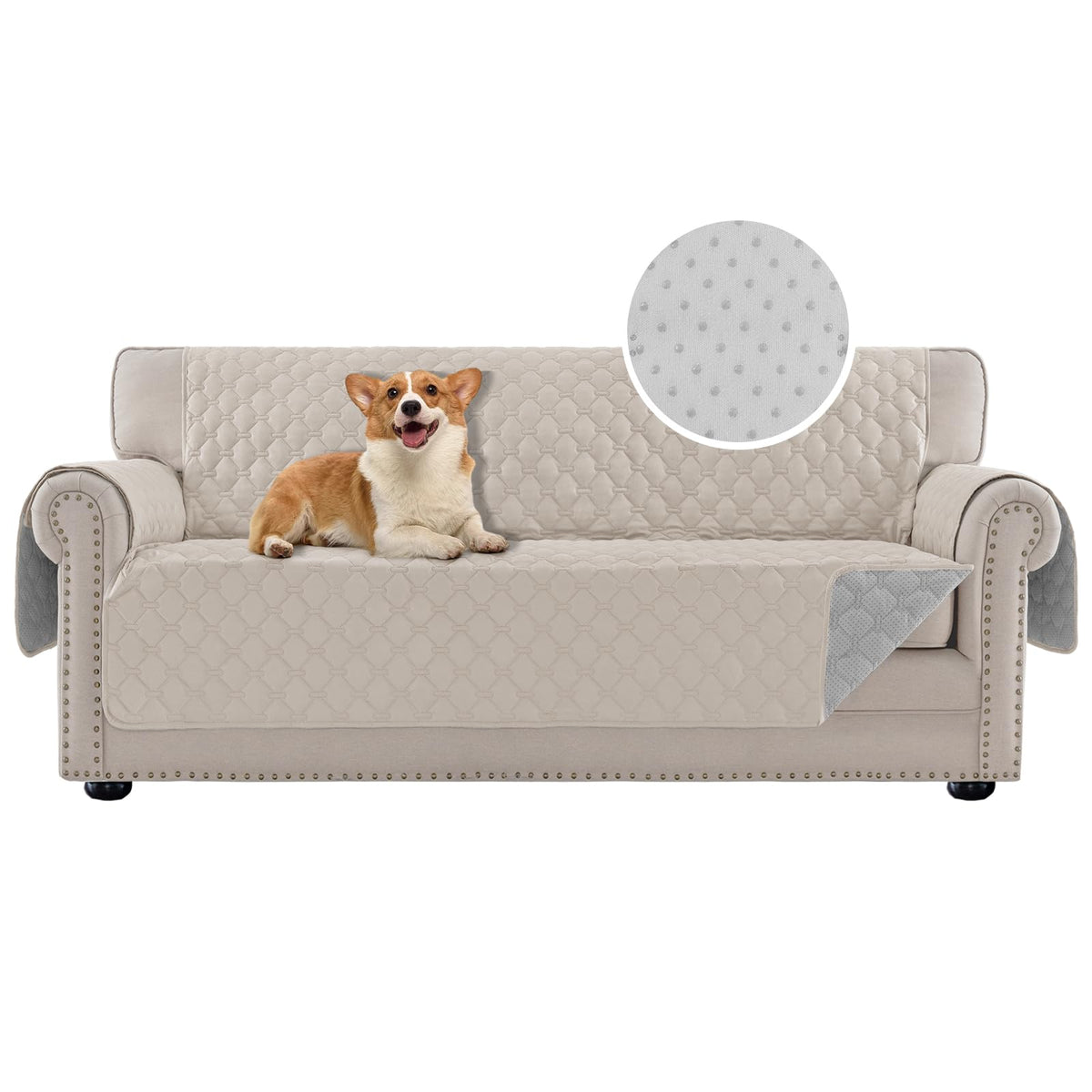 PrinceDeco Love Seat Couch Covers for Dogs Quilted Loveseat Cover Furniture Protector Non-Slip Rubber Backing Water Resistant for 2 Cushion Couch Seat Width to 48"(Loveseat, Brown)