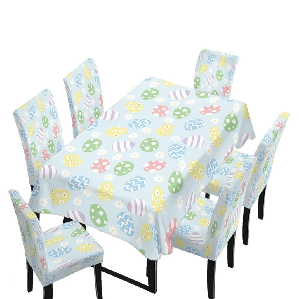 Table Cloth Rectangle Table Set of 5 Include Kitchen Chair Covers and Tablecloths for Dining Room Easter Decor, Anti-Scratch Chair Seat Protector Cover, Blue Cartoon Rabbit Carrot Dot