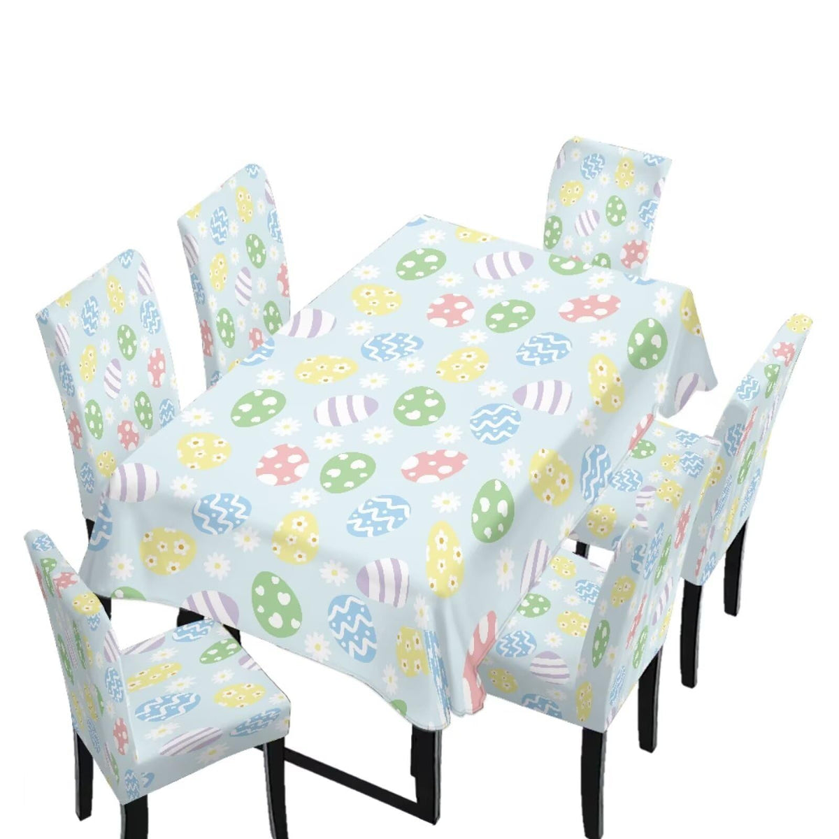 Table Cloth Rectangle Table Set of 5 Include Kitchen Chair Covers and Tablecloths for Dining Room Easter Decor, Anti-Scratch Chair Seat Protector Cover, Blue Cartoon Rabbit Carrot Dot
