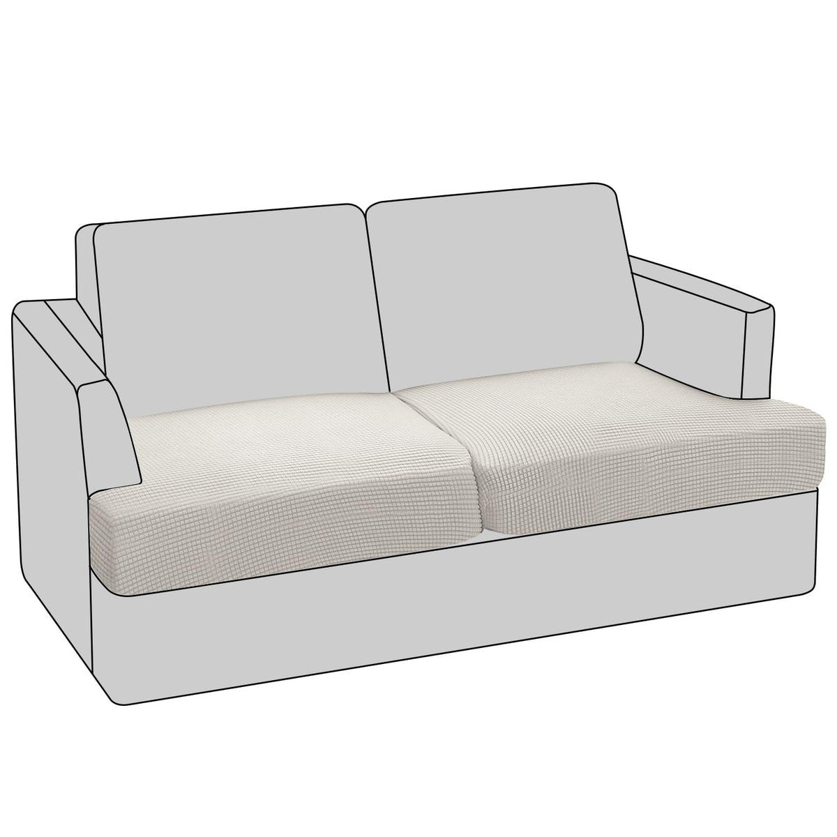 PrinceDeco T Cushion Loveseat Slipcover - 3 Pieces Sofa Cover for 2 Cushion Couch with 2 Individual T Shape Seat Covers Width Up to 76 Inch - Stretch, Machine Washable, Porcelain