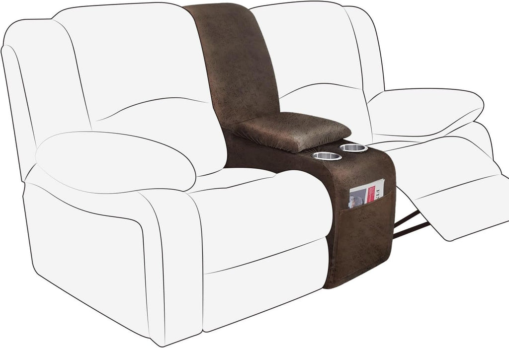 molasofa Leather Like Additional Recliner Console Cover for Reclining Loveseat Covers Stretch Jacquard Middle Consolefor Recliner Couch(Dark Brown)