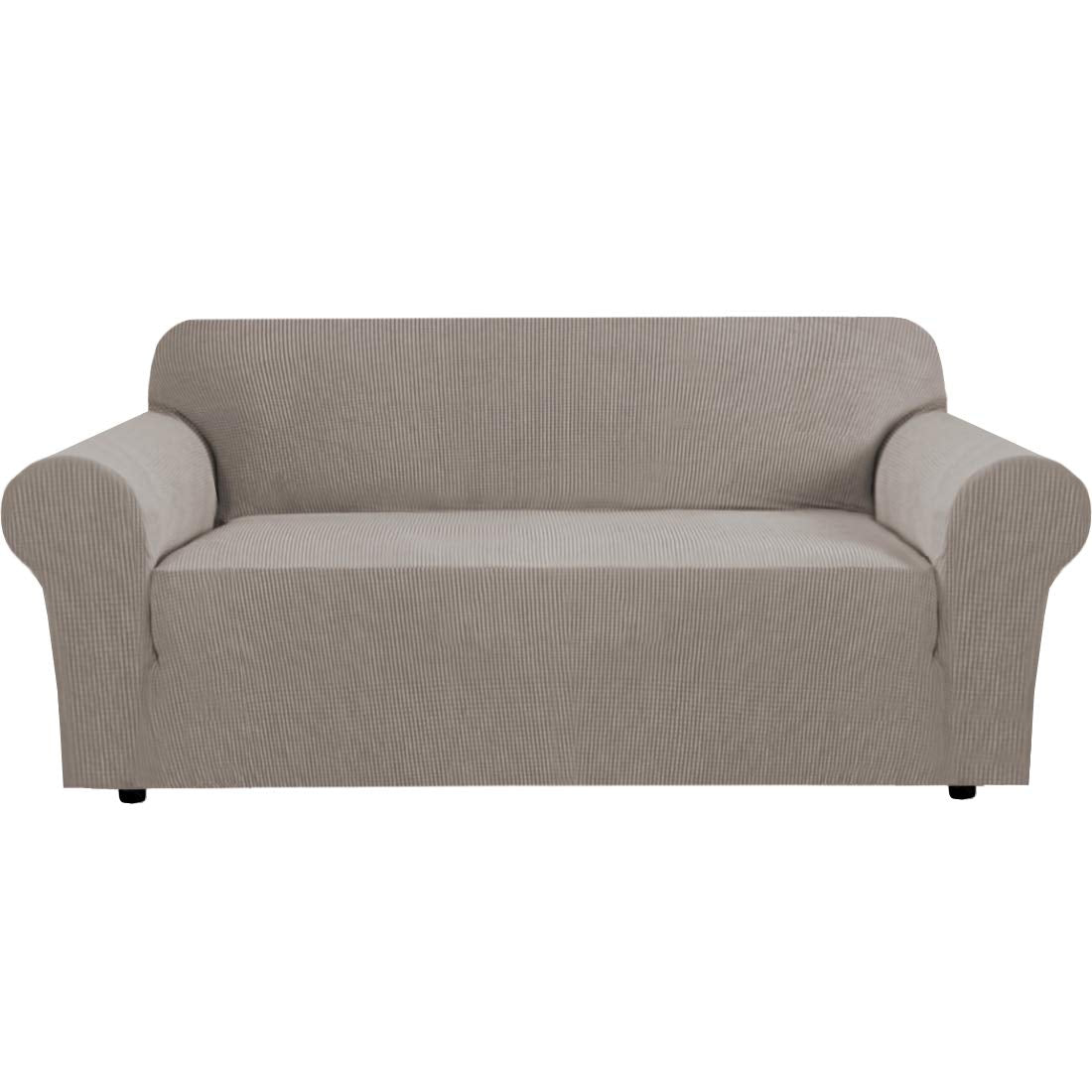 H.VERSAILTEX Stretch Couch Cover Loveseat Covers for 2 Cushion Couch Sofa Slipcover for Love Seat 1 Piece with Elastic Bottom, Checked Jacquard Fabric, Loveseat 58"-70" Wide, Butter Cream