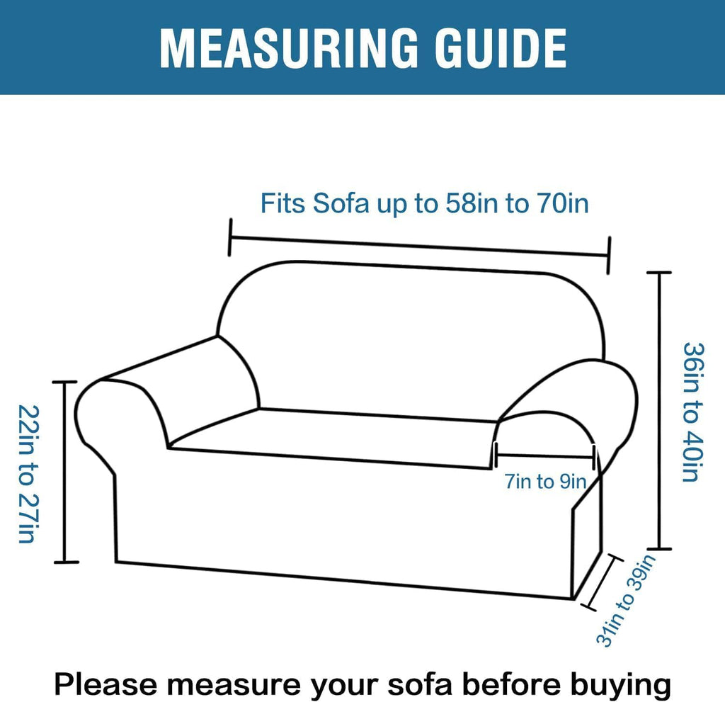 H.VERSAILTEX Stretch Couch Cover Loveseat Covers for 2 Cushion Couch Sofa Slipcover for Love Seat 1 Piece with Elastic Bottom, Checked Jacquard Fabric, Loveseat 58"-70" Wide, Butter Cream