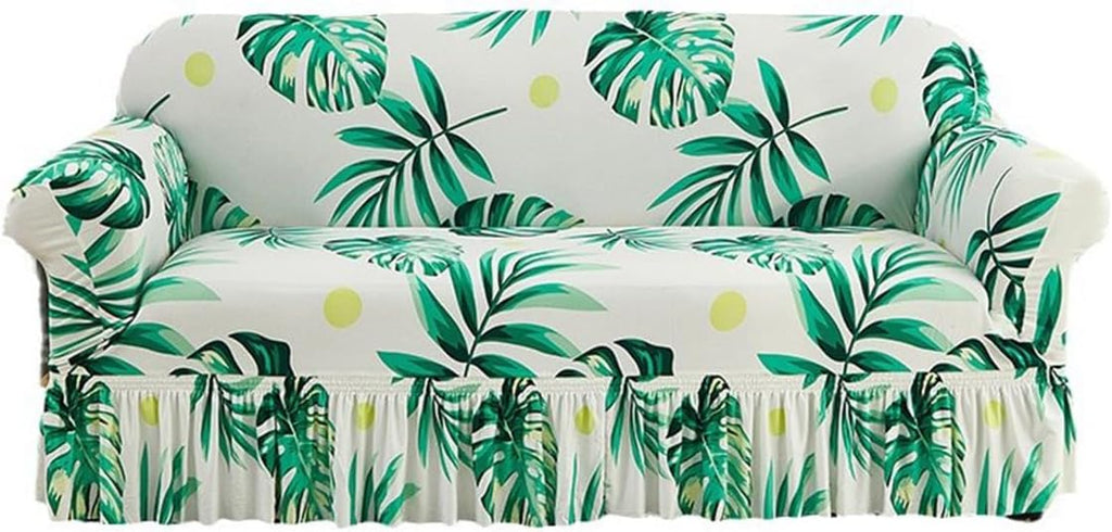 KAIJIE Super Stretch Sofa Slipcover–Non Slip Soft Couch Sofa Cover,Skirt Edge Design with Non Skid Foam and Elastic Bottoms for Crafted from Soft Polyester Printed Pattern（2-Person seat Couch Cover）