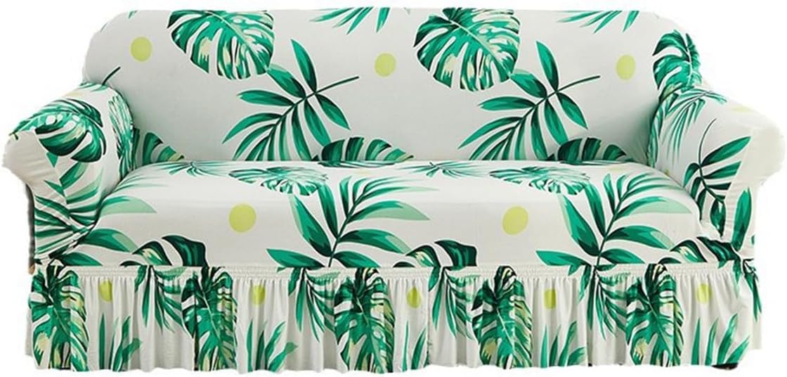 KAIJIE Super Stretch Sofa Slipcover–Non Slip Soft Couch Sofa Cover,Skirt Edge Design with Non Skid Foam and Elastic Bottoms for Crafted from Soft Polyester Printed Pattern（2-Person seat Couch Cover）