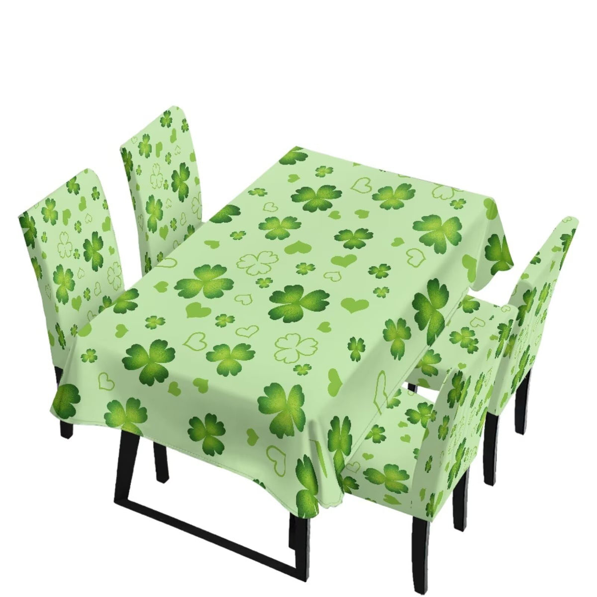 Dining Room Chair Cover and Tablecloths 7 Pack, Stain Resistant Stretch Kitchen Chair Seat Slipcovers Anti-Wrinkle Table Protector for Party, Pastoral Rose Flower Stripes Print Green