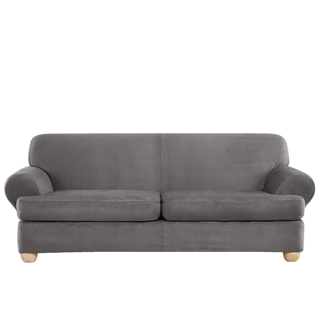SureFit Home Décor Soft Suede Box Cushion Loveseat One Piece Slipcover, Relaxed Fit, Polyester, Machine Washable, Chocolate Color