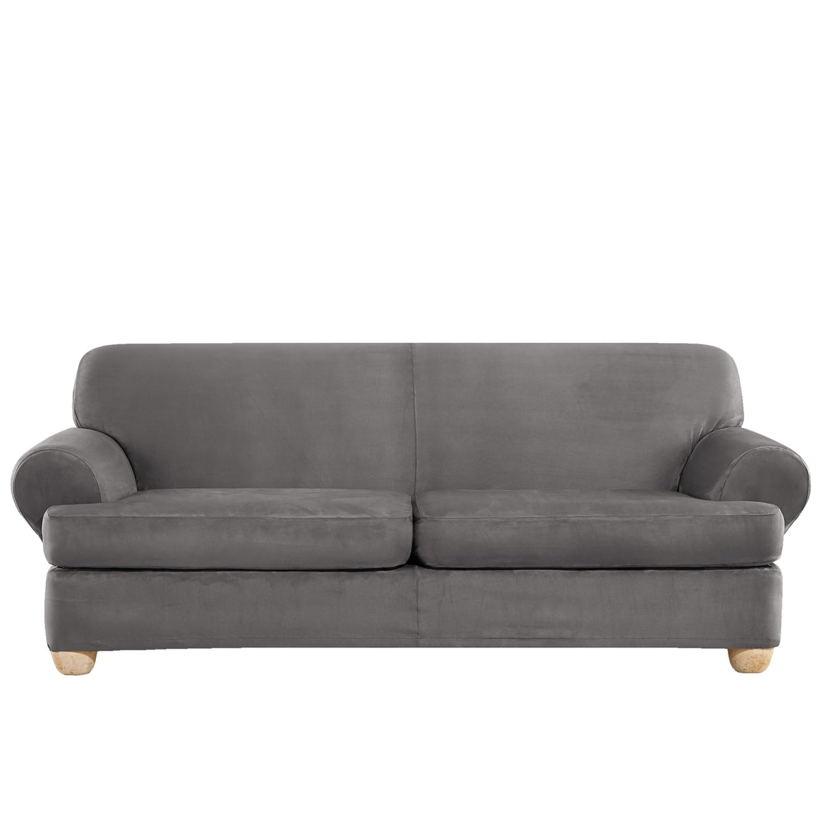 SureFit Home Décor Soft Suede Box Cushion Loveseat One Piece Slipcover, Relaxed Fit, Polyester, Machine Washable, Chocolate Color
