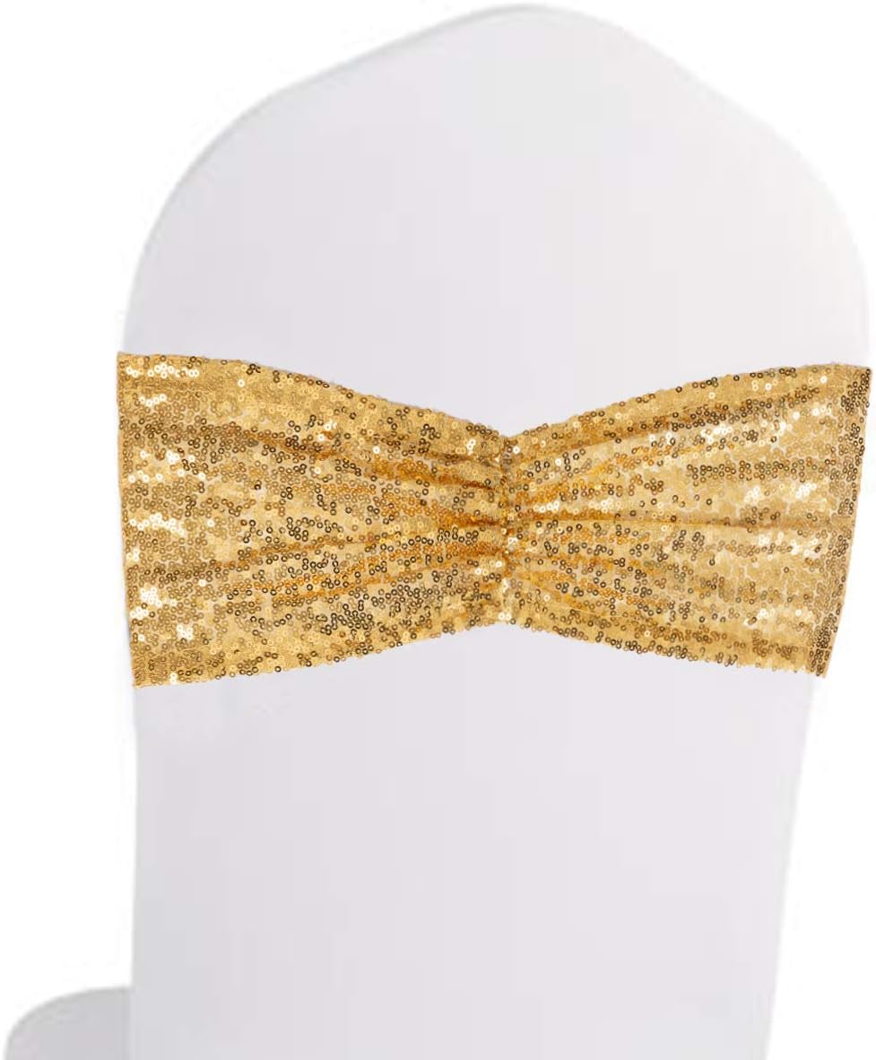 Eternal Beauty Set of 100 Sequin Gold Chair Sashes for Chair Cover Wedding Party Decorations