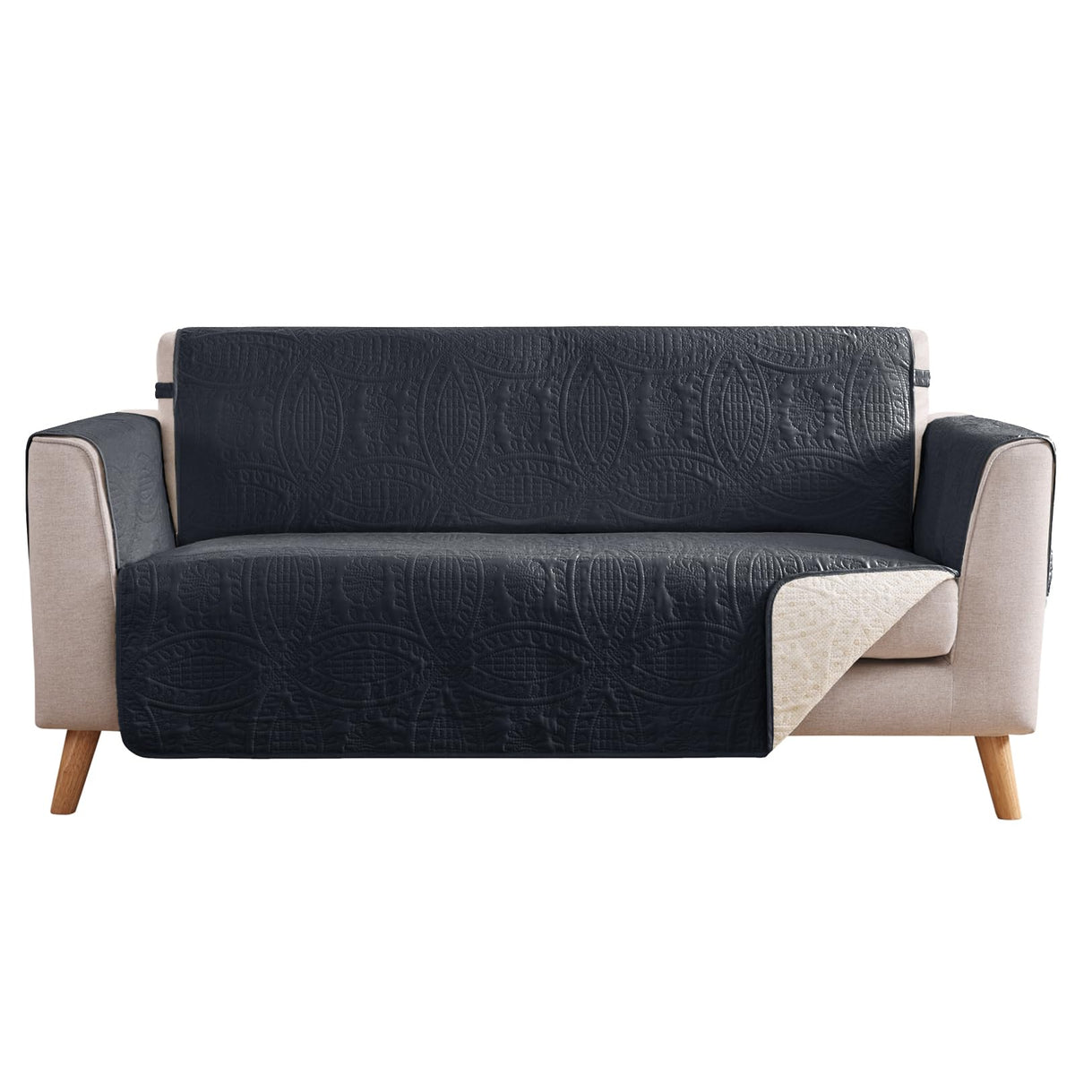 Beige Loveseat Covers for 2 Cushion Couch, Water-Repellent Quilted Covers for Sofa, Machine Washable Love Seat Couch Covers, Pet Friendly Loveseat Slipcovers (Loveseat 48", Beige Cream)