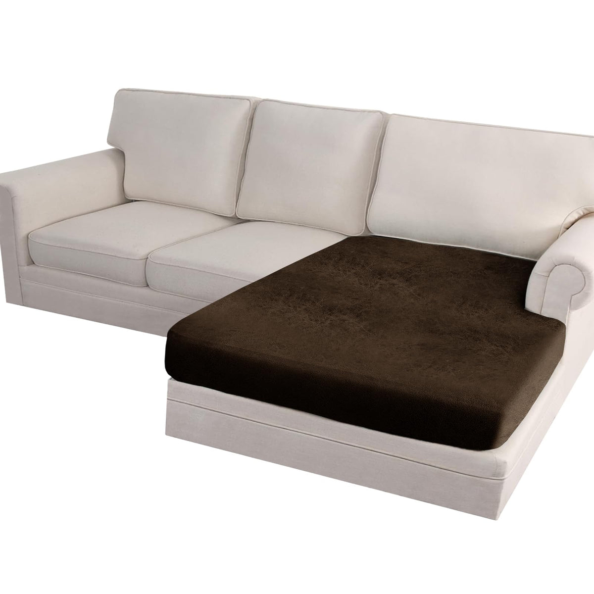 Loveseat Cushion Covers Leather-Look 2PC Stretch Love Seat Slipcover Sets for Living Room Individual Couch Seat Protector, Pet-Friendly, Non-Slip, Easy Fit - Coffee