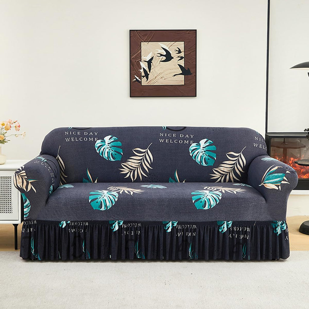 KAIJIE Super Stretch Sofa Slipcover–Non Slip Soft Couch Sofa Cover,Skirt Edge Design with Non Skid Foam and Elastic Bottoms for Crafted from Soft Polyester Printed Pattern（2-Person seat Couch Cover）