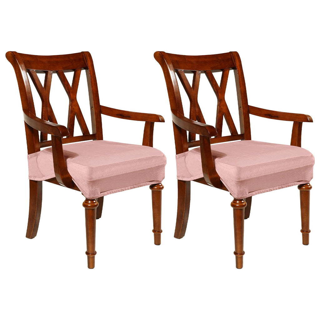 Havawish Extra Wide Dining Chair Seat Covers, Beige White, Velvet, 6 Pcs