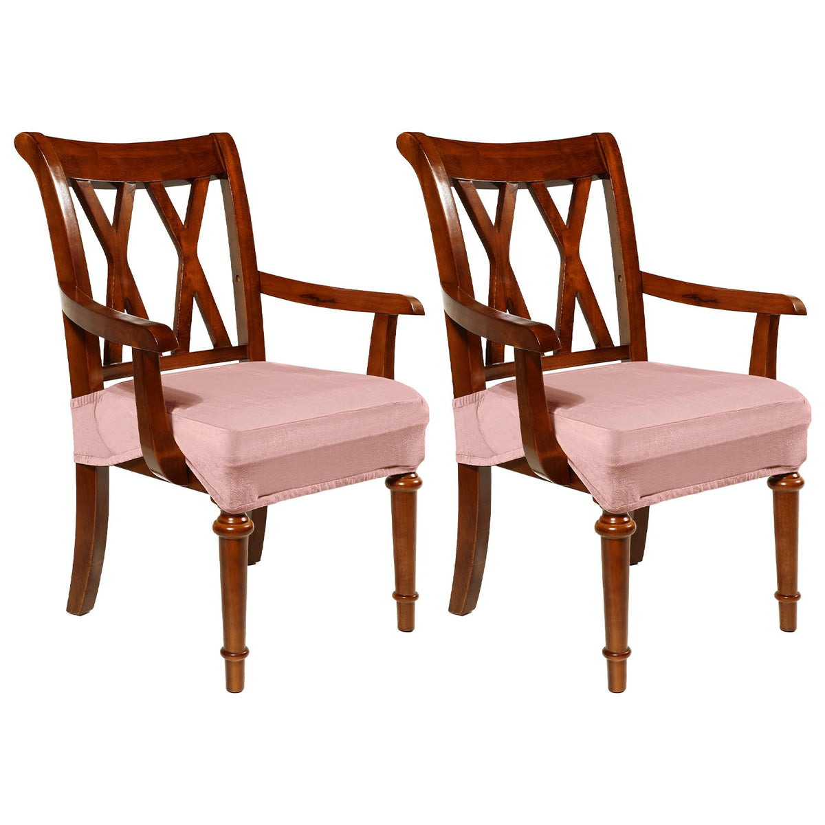 Havawish Extra Wide Dining Chair Seat Covers, Beige White, Velvet, 6 Pcs