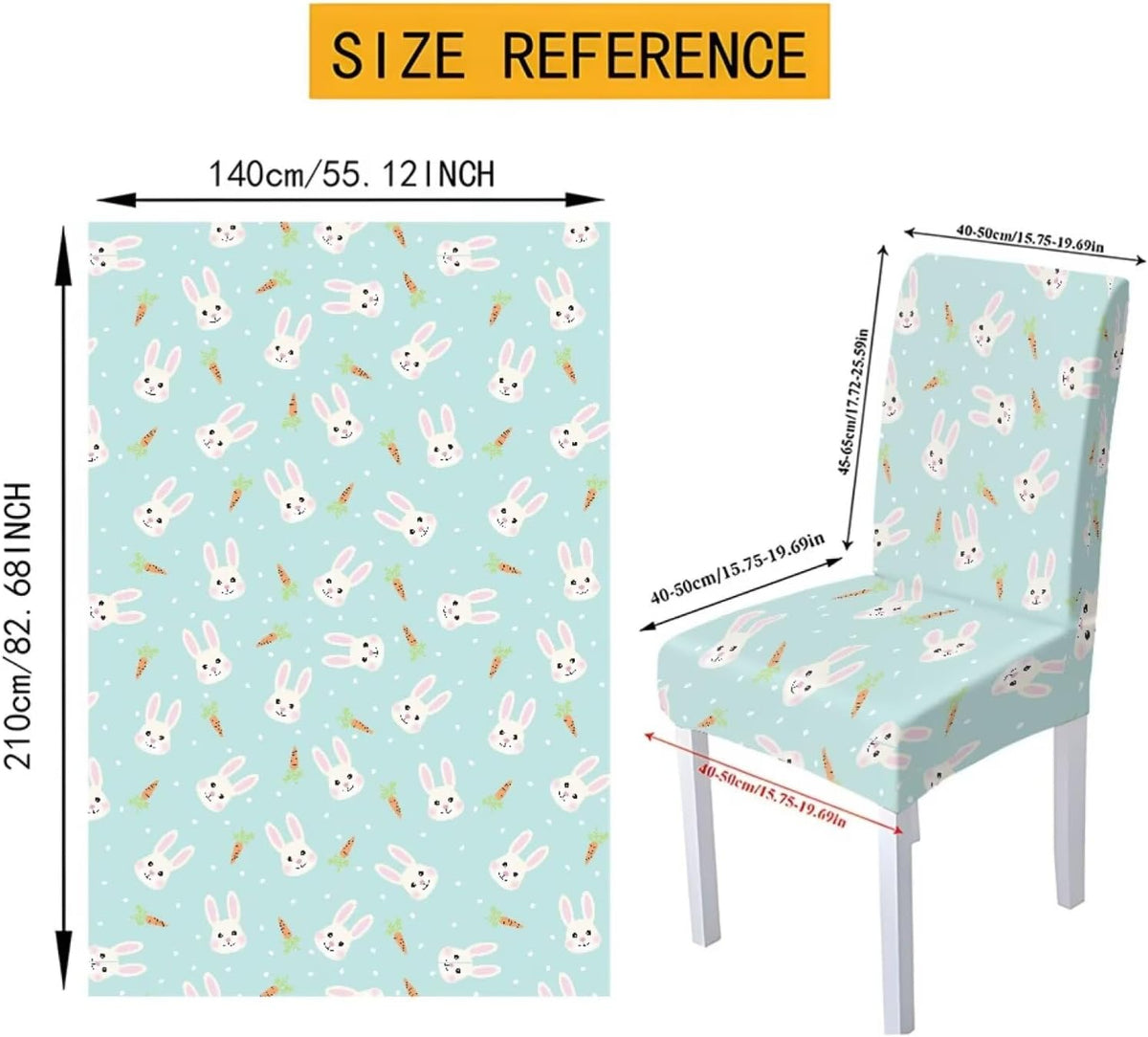 Table Cloth Rectangle Table Set of 5 Include Kitchen Chair Covers and Tablecloths for Dining Room Easter Decor, Anti-Scratch Chair Seat Protector Cover, Blue Cartoon Rabbit Carrot Dot