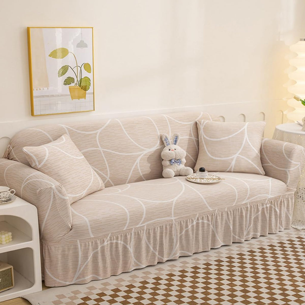 KAIJIE with Skirt 2-Seater Sofa Cover with Four Season Universal Polyester Fabric Jacquard Pattern Anti Slip and Anti pet Modern Furniture Protection Slipcover