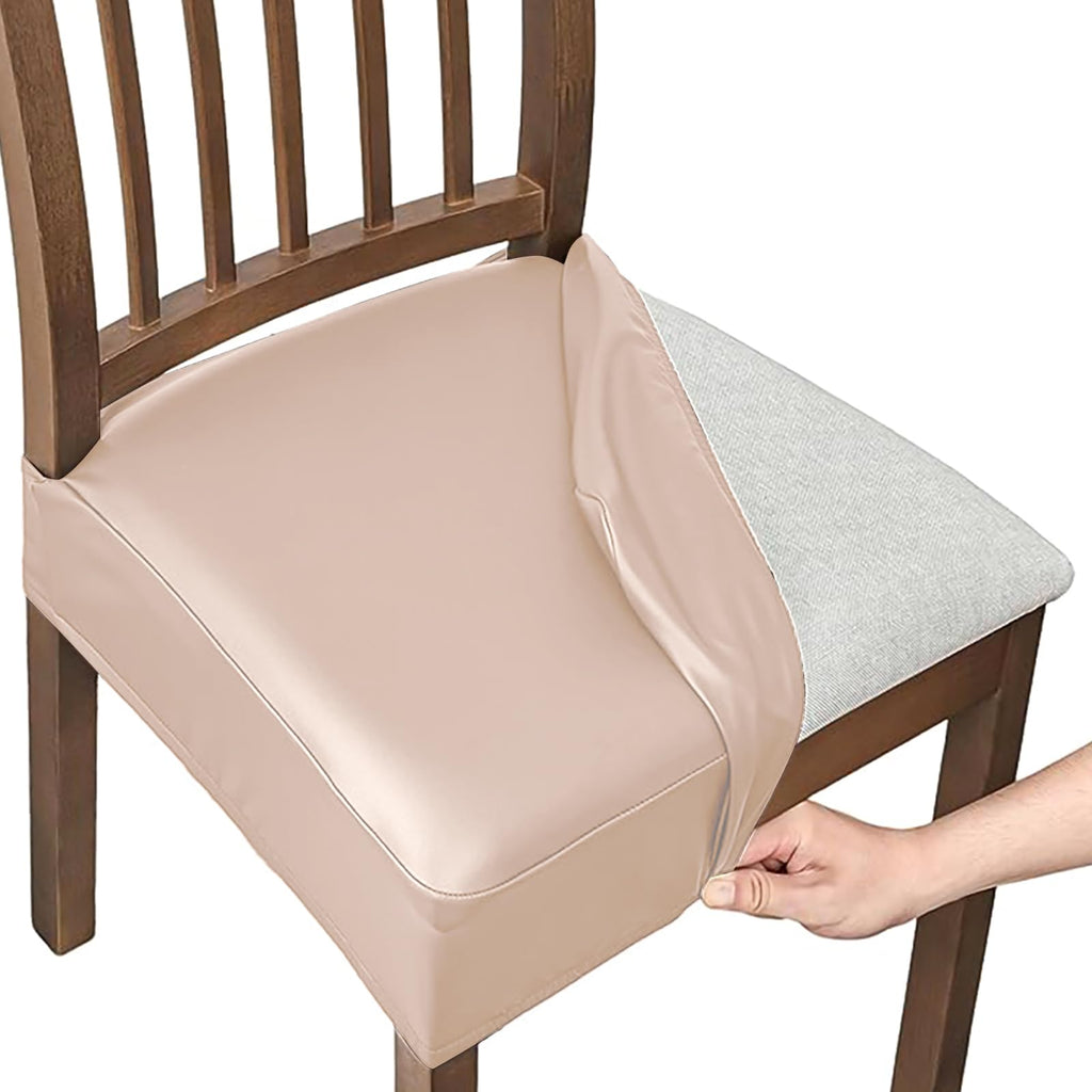 Dioxide Seat Covers Waterproof PU Leather Chair Covers Set of 6 for Dining Chairs,Stretch Fit Removable Chair Seat Protector Slipcovers with Elastic Band for Kitchen, Hotel (Black)