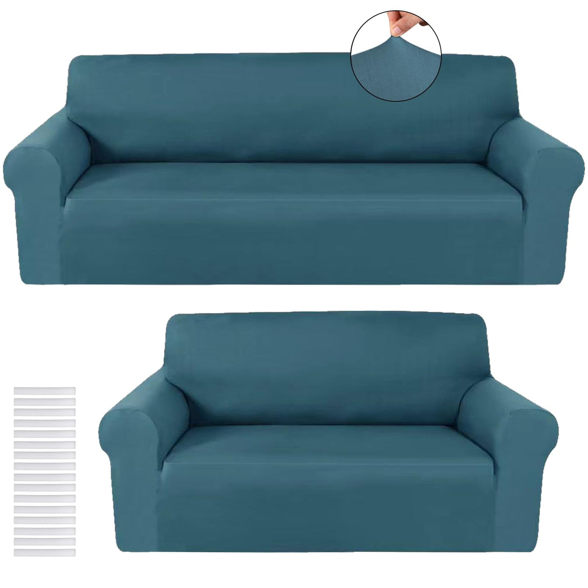 Peryiter 2 Pcs Couch and Loveseat Sofa Covers,Navy Blue,Milk Silk