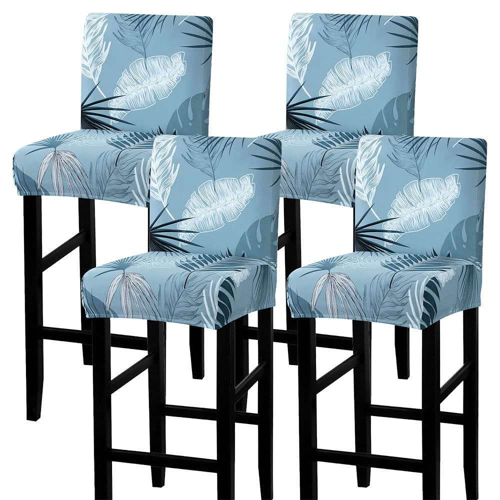 SearchI Bar Stool Covers Set of 4, Stretch Washable Barstool Seat Covers, Counter Height Chair Covers for Kitchen Dining Room Cafe (Beige Linen-Look Print)