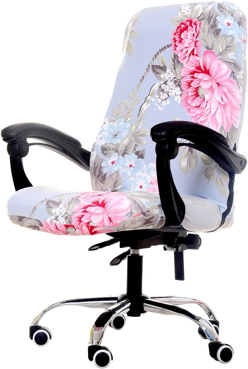 WOMACO Printed Office Chair Covers, Stretch Computer Universal Boss Modern Simplism Style High Back Chair Slipcover - Peony, Large