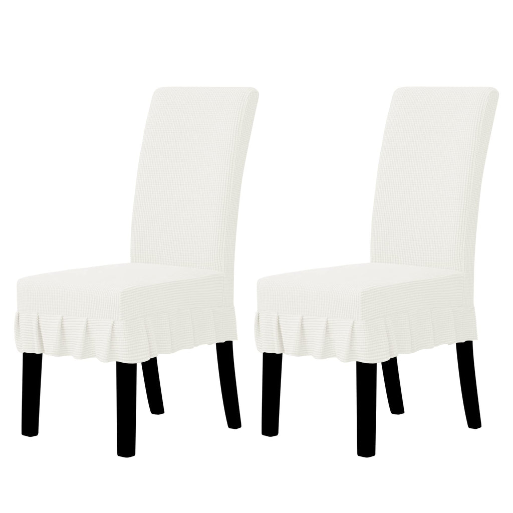 Easy-Going 2 PCS Stretch Dining Room Chair Covers with Skirt, Light Gray