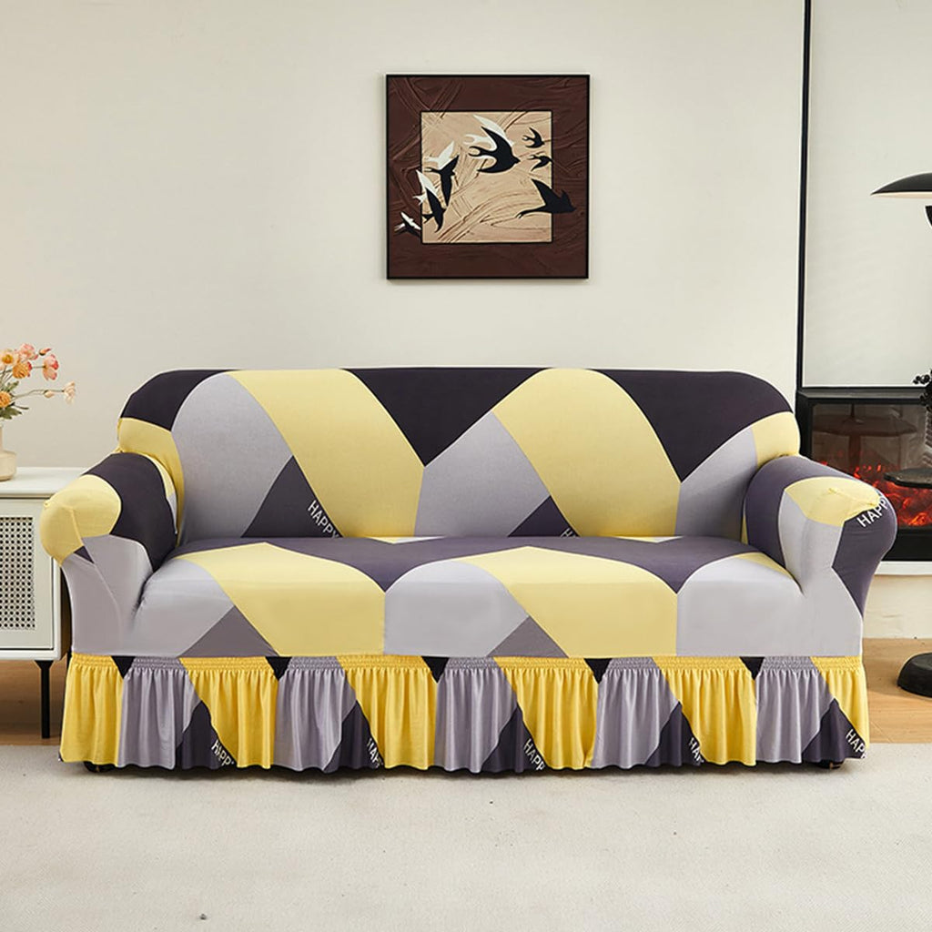 KAIJIE Super Stretch Sofa Slipcover–Non Slip Soft Couch Sofa Cover,Skirt Edge Design with Non Skid Foam and Elastic Bottoms for Crafted from Soft Polyester Printed Pattern（2-Person seat Couch Cover）