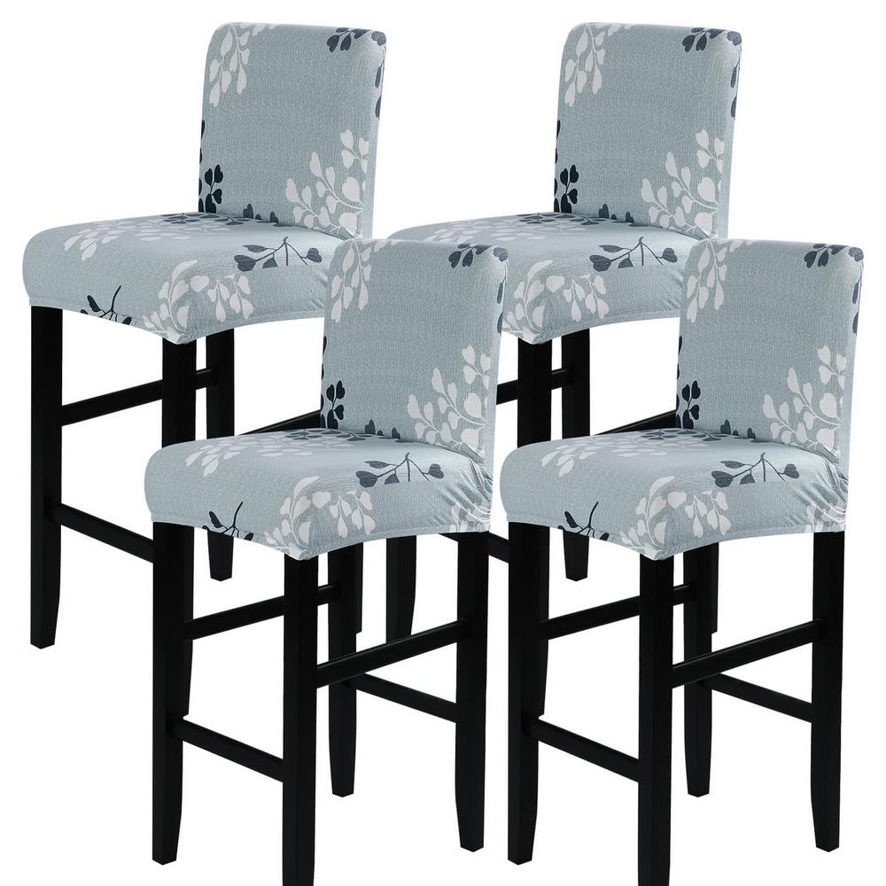 SearchI Bar Stool Covers Set of 4, Stretch Washable Barstool Seat Covers, Counter Height Chair Covers for Kitchen Dining Room Cafe (Beige Linen-Look Print)