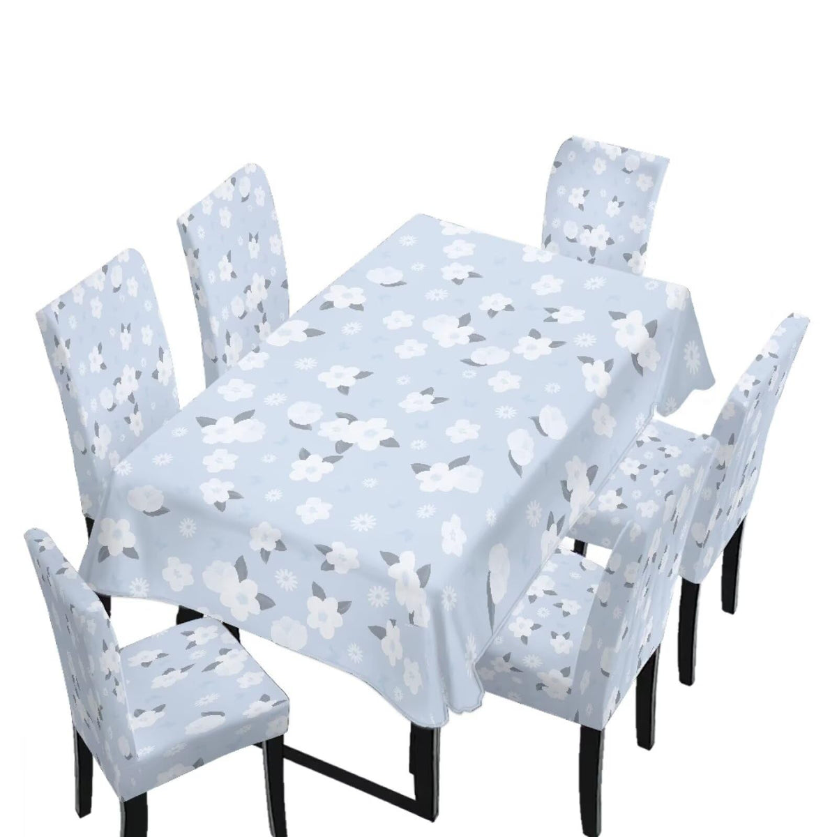 Light Grey 7 Pcs Tablecloth and Chair Covers Set Removable Chair Covers Set of 6 with Table Cover for Dining Room Washable Furniture Protector for Family Gathering Potluck