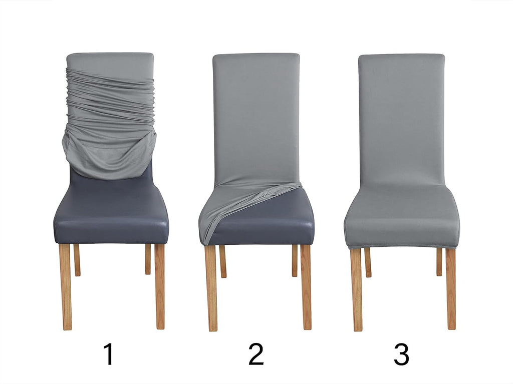 Amazon Basics Dining Chair Covers, Stretch Parson/Dining Chair Slipcover, Removable Washable Chair Protector for Home/Restaurant/Banquet, Light Grey, 6-Pack