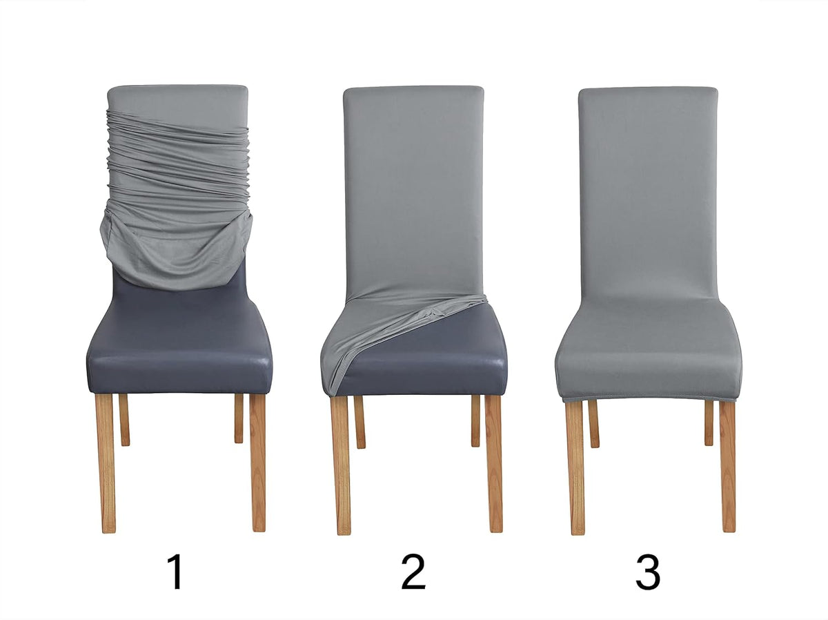 Amazon Basics Dining Chair Covers, Stretch Parson/Dining Chair Slipcover, Removable Washable Chair Protector for Home/Restaurant/Banquet, Light Grey, 6-Pack