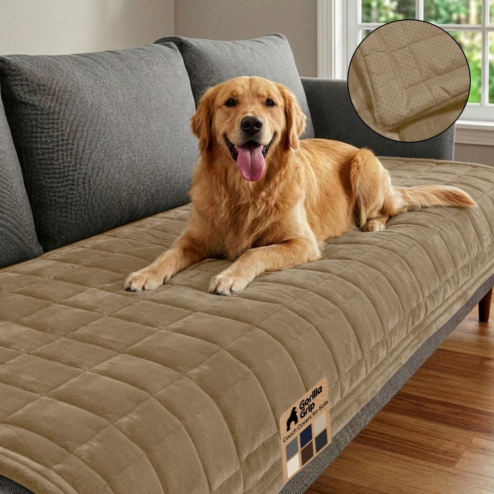 GORILLA GRIP Slip and Leak Resistant Plush Loveseat Cover, Brown