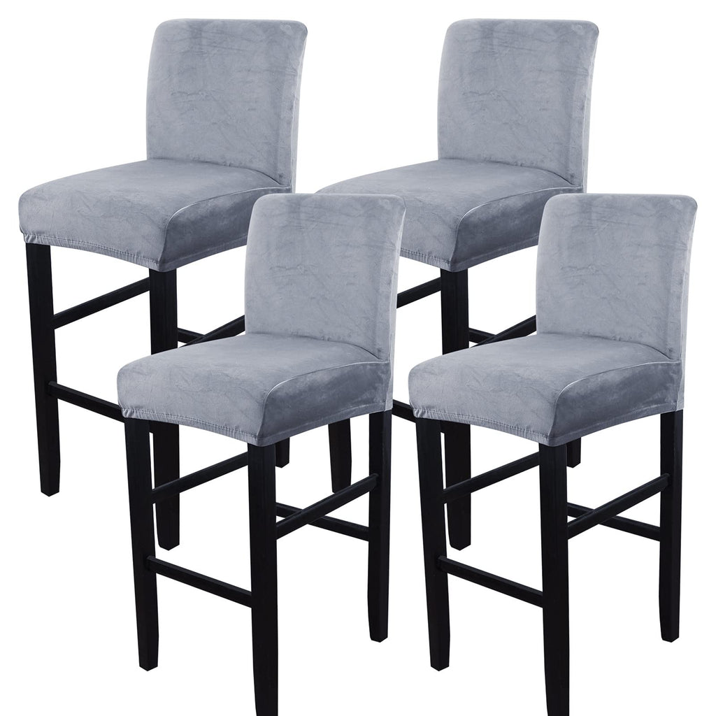 SearchI Bar Stool Covers Set of 4, Stretch Washable Barstool Seat Covers, Counter Height Chair Covers for Kitchen Dining Room Cafe (Beige Linen-Look Print)