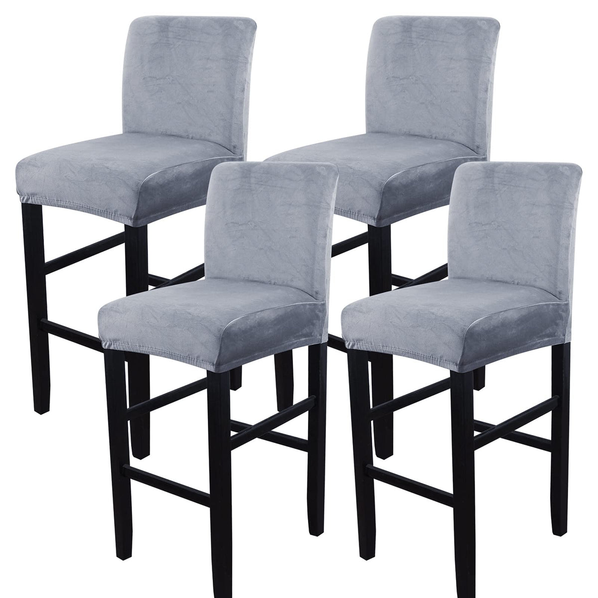 SearchI Bar Stool Covers Set of 4, Stretch Washable Barstool Seat Covers, Counter Height Chair Covers for Kitchen Dining Room Cafe (Beige Linen-Look Print)
