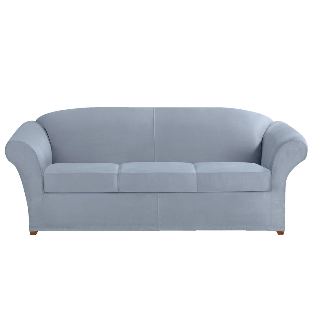 SureFit Home Décor Soft Suede Box Cushion Loveseat One Piece Slipcover, Relaxed Fit, Polyester, Machine Washable, Chocolate Color