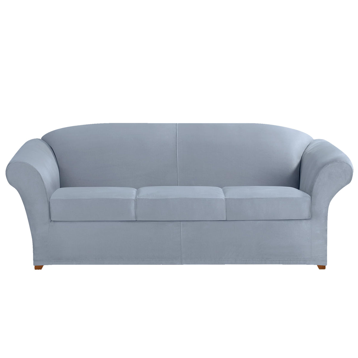 SureFit Home Décor Soft Suede Box Cushion Loveseat One Piece Slipcover, Relaxed Fit, Polyester, Machine Washable, Chocolate Color