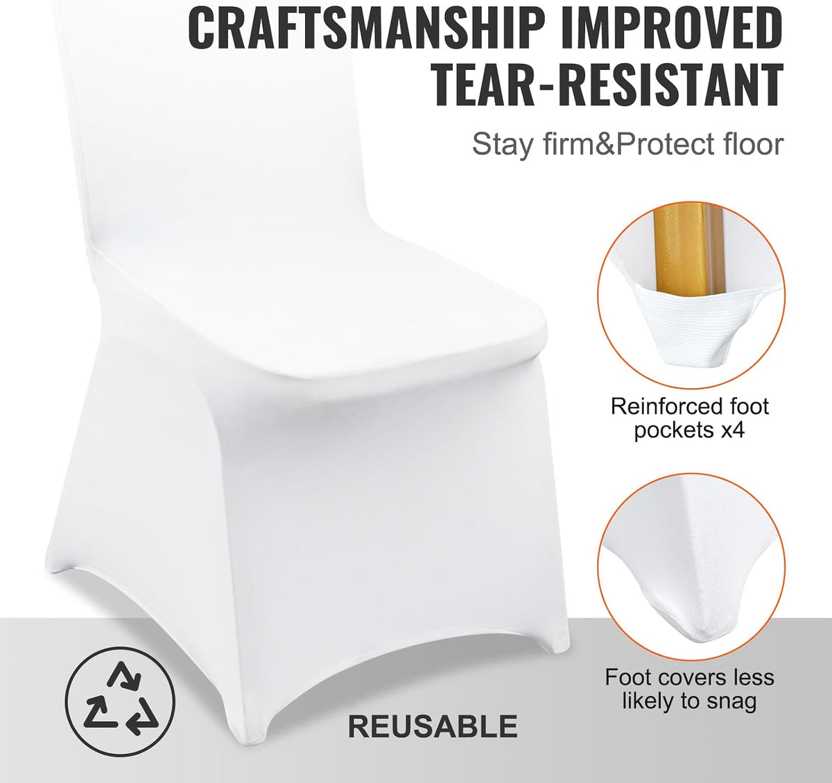 VEVOR 100 Pcs White Chair Covers Polyester Spandex Chair Cover Stretch Slipcovers for Wedding Party Dining Banquet Flat-Front Chair Covers