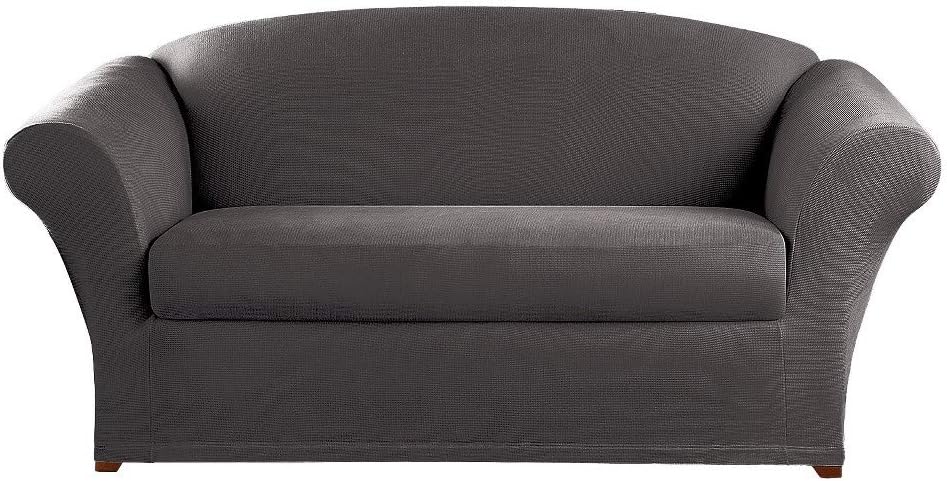 Sure Fit Stretch Oxford 2 Piece Slipcover - Gray - Loveseat
